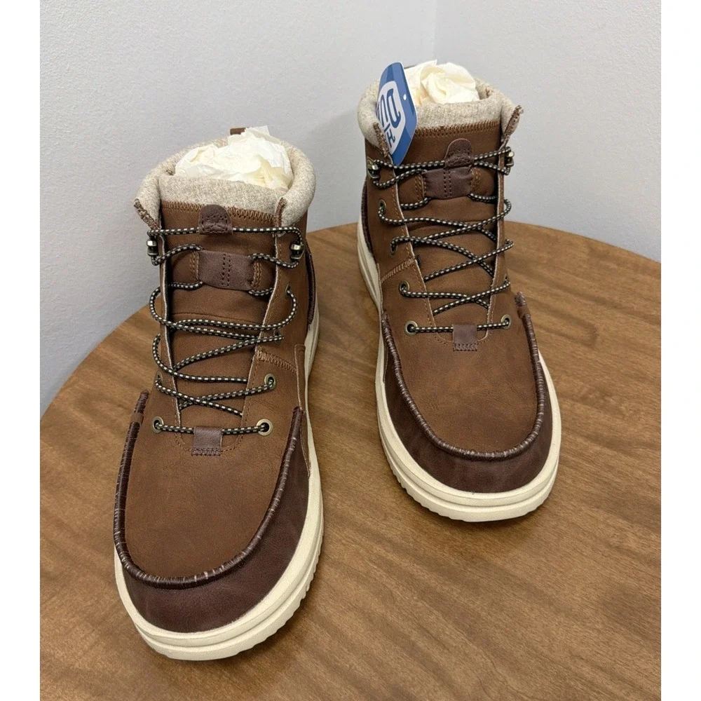 Hey Dude Men's Bradley Classic Tumbled Cognac Brown Size 14 lightweight wool‎